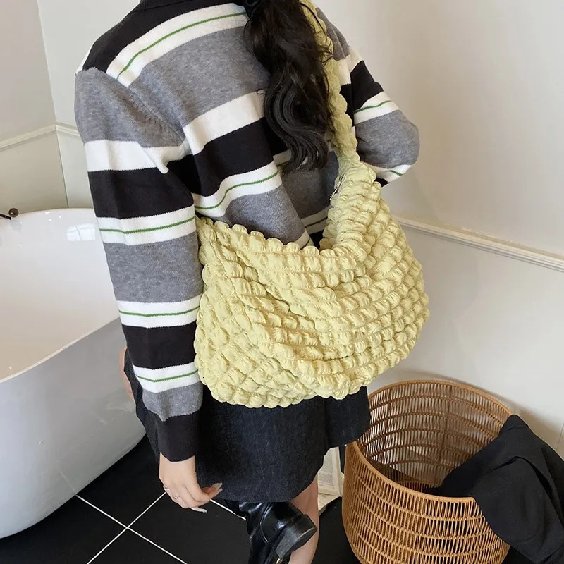 Pleated Embroidered Crossbody Solid Color Bubbles Cloud Shoulder Bags Large Tote Bucket Bag Underarm for Women 251018