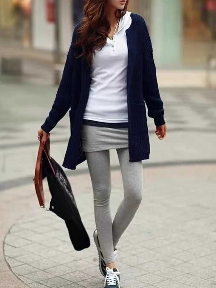 Fake 2 Pcs Leggings Women Skinny Plus Velvet Thicker Warm Casual Autumn Winter High Waist Simple Allmatch Korean Fashion MujerT251023