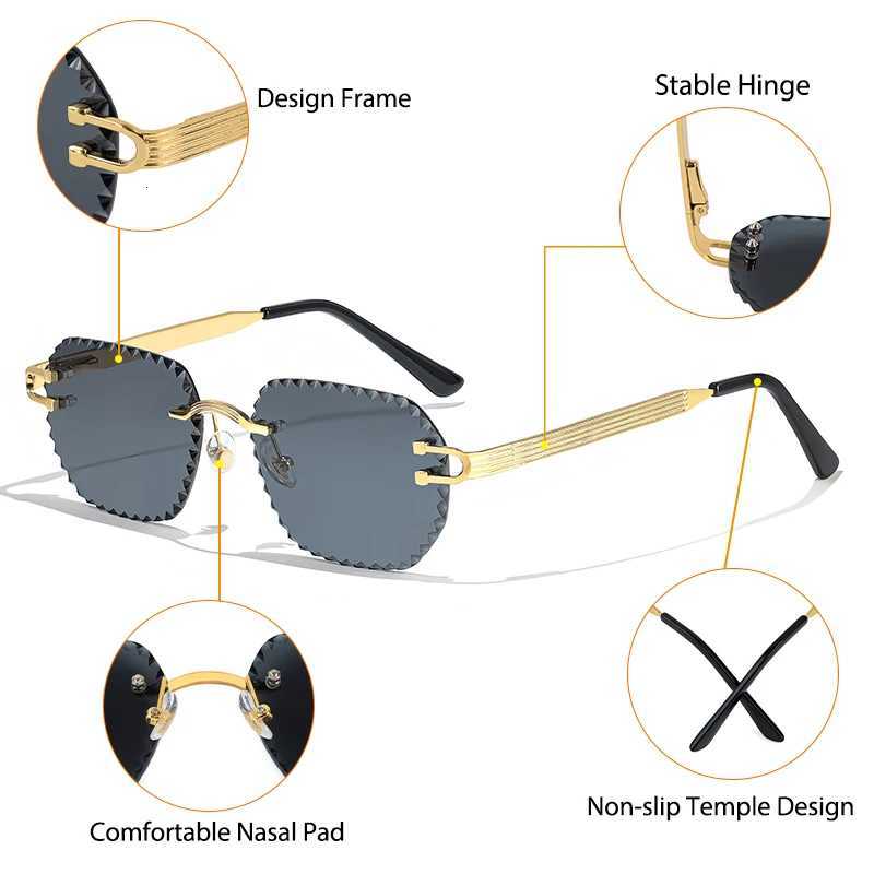 CATERSIDE New Rimless Sunglasses Men Square Fashion Cutting Lens Brand Design Sun Glasses for Women Party Festival Eyewear GiftW251023