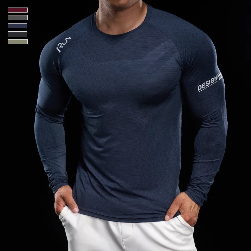Men Running Tshirt Jogging Tracksuit Athletic Shirt Compression Long Sleeves Sport Tees Gym Fitnes Muscle Mens clothing 251023