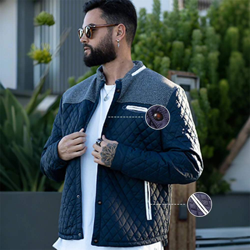 Mens Jackets Winter Warm Bomber Quilted Coat Lightweight Business Casual Button Down Clothing Waterproof US Size 251023