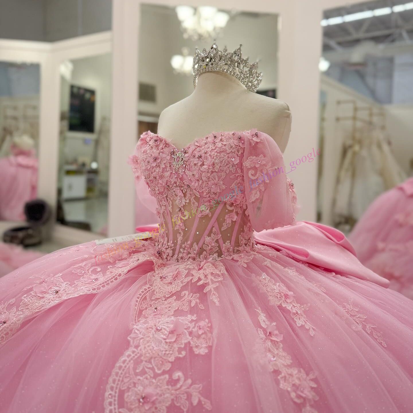 Glitter Pink Quinceanera Dress Sheer Corset Mexican Quince Sweet 15/16 Birthday Party Ball Gown Girl Drama Gala Off-Shoulder Pannier-Inspired Gathered