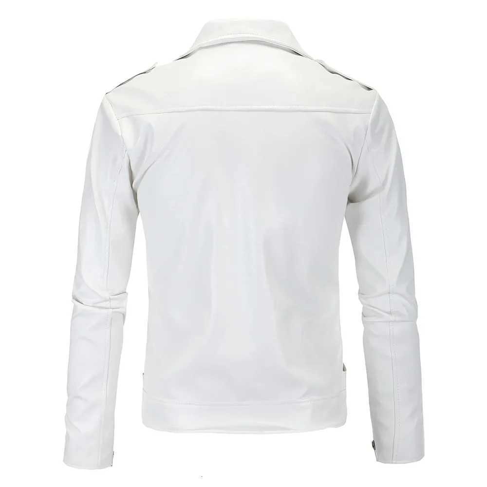 Casual Style Mens Biker Jacket Spring Autumn Slim Fit White Leather Coat Trendy Diagonal Zipper Korean Version Fake Leather W251023