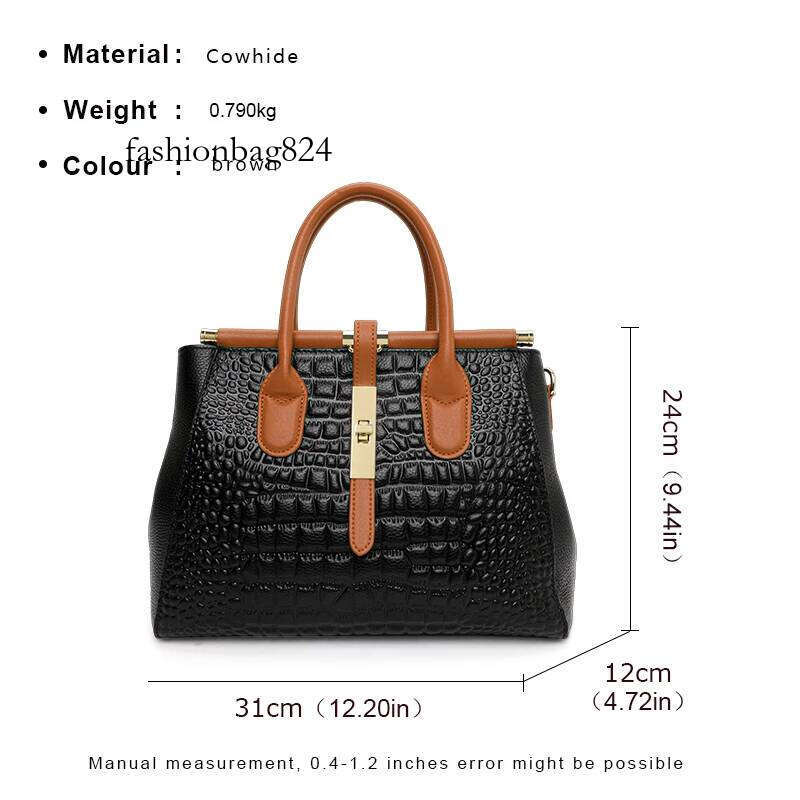 Aidrani New Women's True Leather Handbag, Large Capacity Crocodile Pattern Cowhide Bag