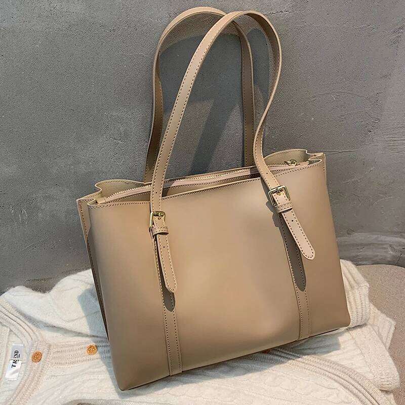 High Capacity PU Tote Bag New Women's Vintage Zipper Magnetic Snap Shoulder Bags Fashion Versatile Commuter Class Handbag