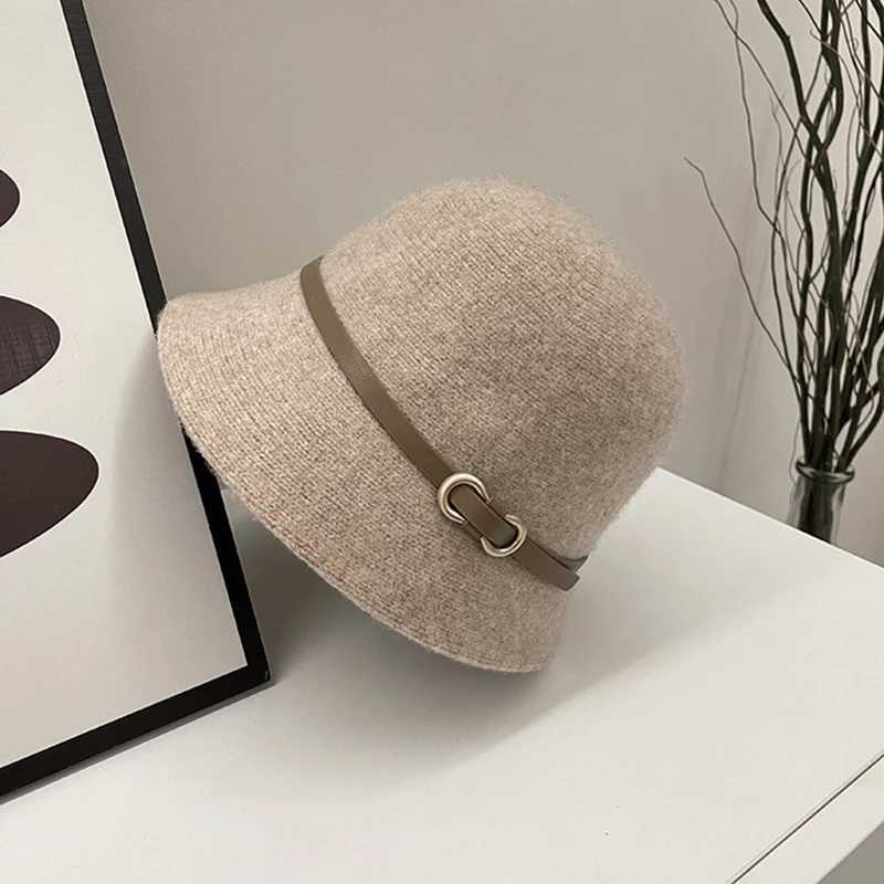New Fashion Unisex Solid Color Wool Winter Hat With Belt Autumn Bucket Wool Cashmere Wan Warm Fishing Hat Gift WhosaW251023