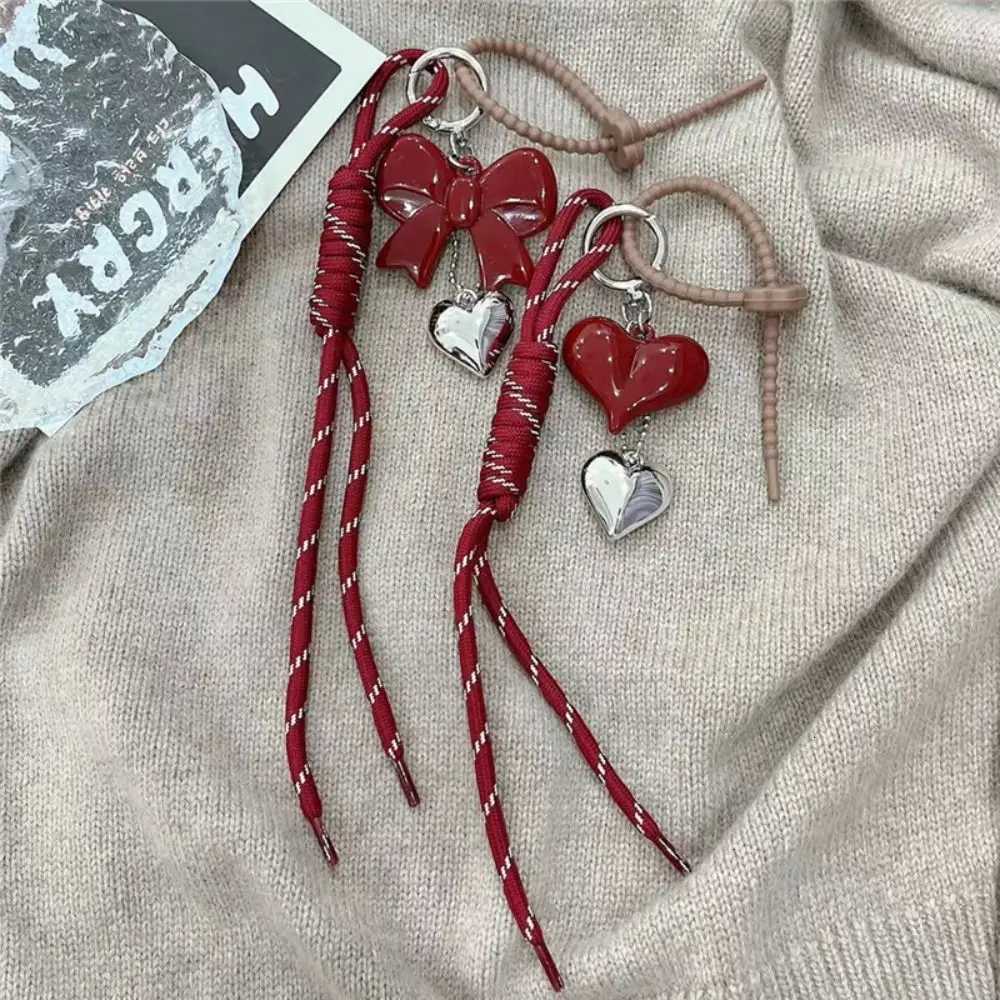 New Bowknot Braided Rope Keychain Handmade Y2K Bag Pendant Ornaments Heart Buckle Mobile Phone Lanyard Gifts Z251023