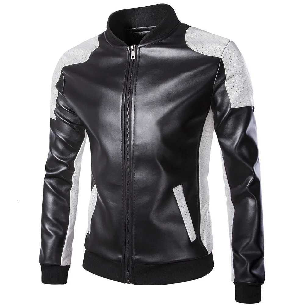 Autumn New Korean Fashion Jacket Mens Standing Collar Leather Coat Trendy Black and White Color Block Large Leather Coat M5XL W251023