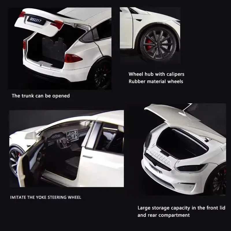New 124 Simulation Tesla X Alloy Car Model Sound And Light Pull Back Toy Car Metal Electric Car Boy Collection Decoration GiftT251023