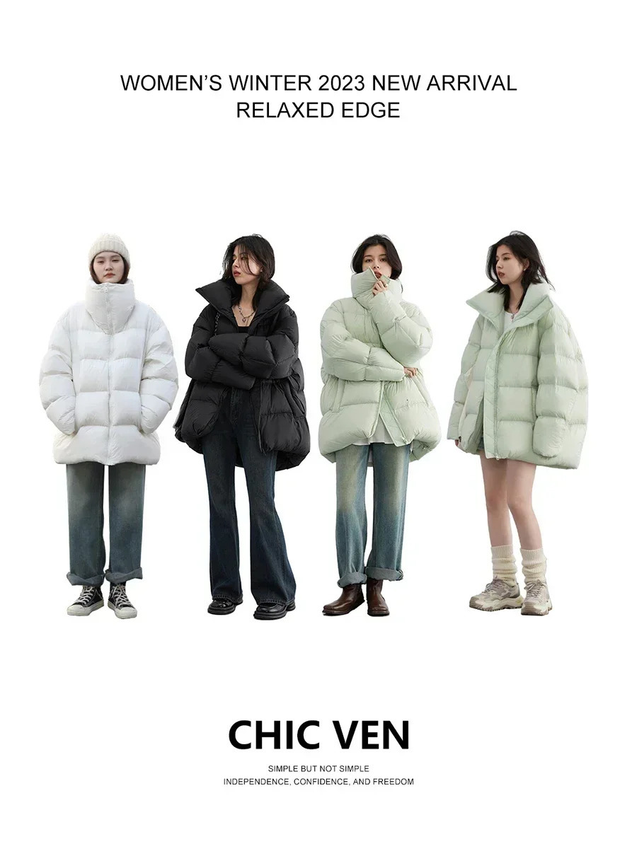 CHIC VEN Womens Down Coats Korean Stand Collar Simple Solid Color Warm Casual Jackets Soft Fashion Female Clothing Winter 251020