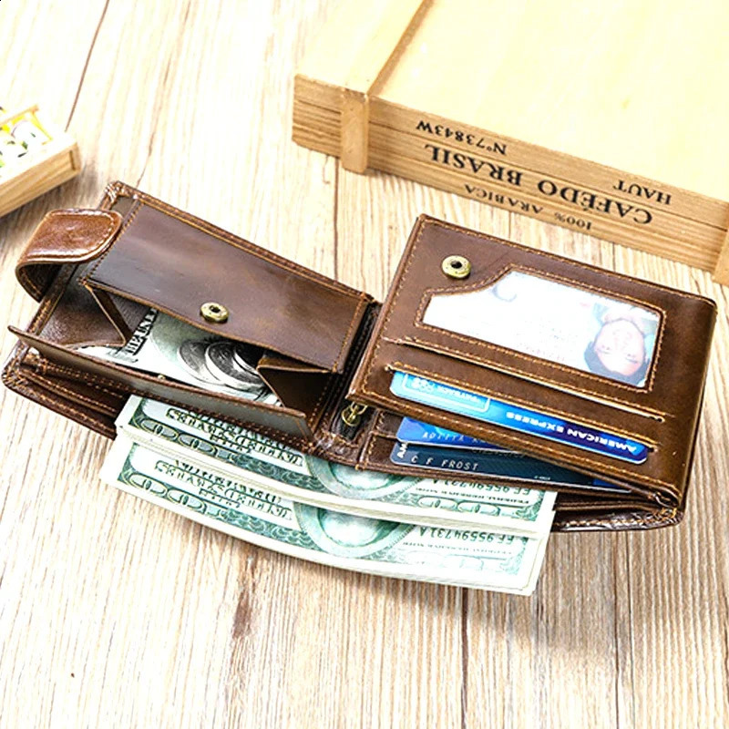 Top Hasp Leather Mens Wallet with Coin Pocket First Layer Cowhide Leather251023