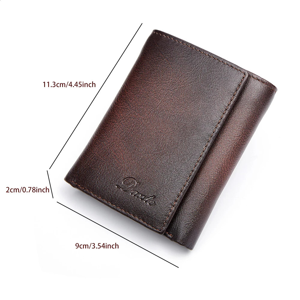 Dante Retro Three Fold Genuine Leather Mens Wallet with AntiTheft Card Swiping Head Layer Cowhide Wallets Multiple Card Slot251023