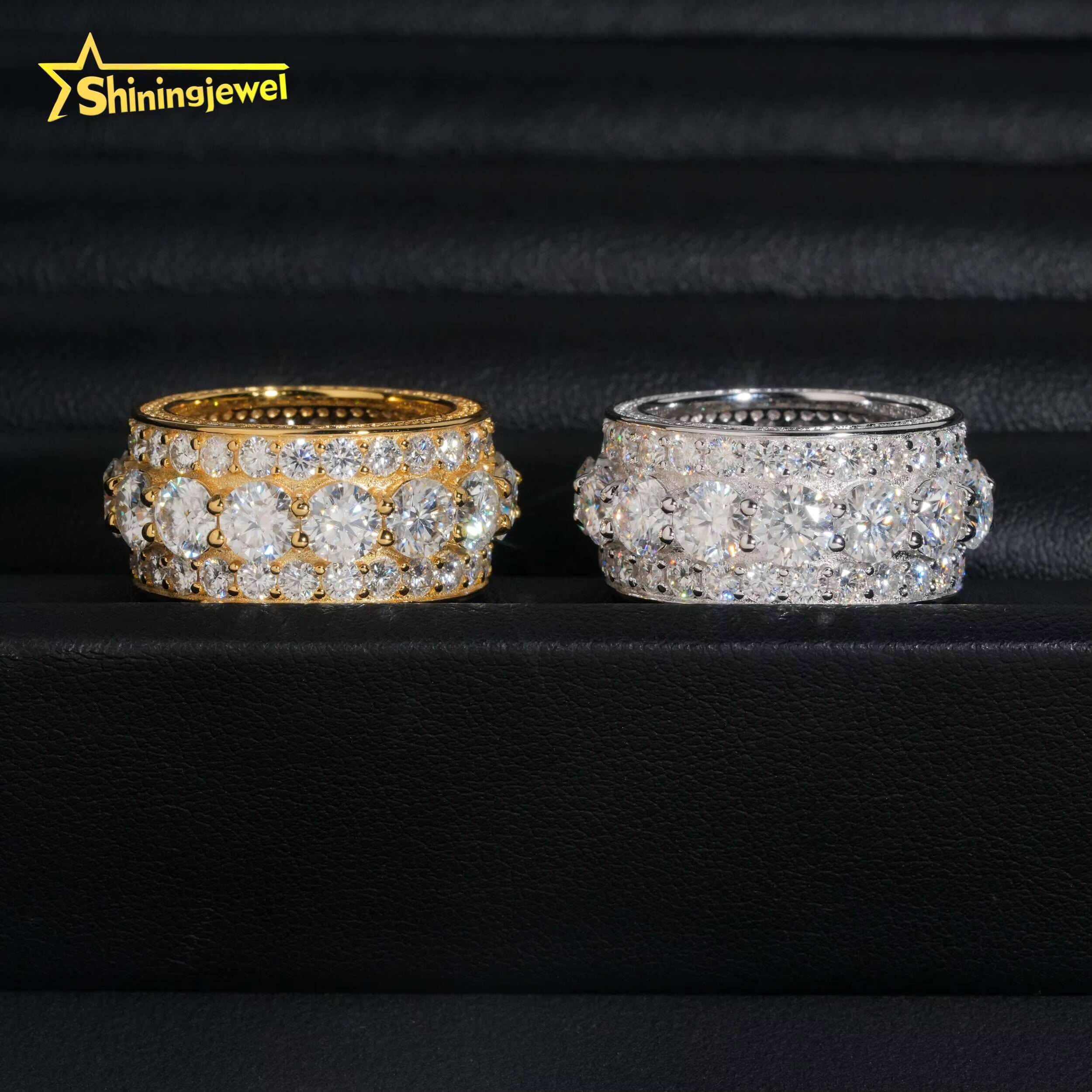 Hip Hop Fashion Jewelry Gold Plated Solid 925 Sterling Silver Diamond Men Rings Iced Out Moissanite Ring