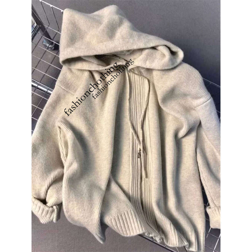 Korean Gray Hood Sweater Outerwear Women Loose Spring Autumn and Winter Outdoor Thickened Knitted Double Zipper Hoodie Coats