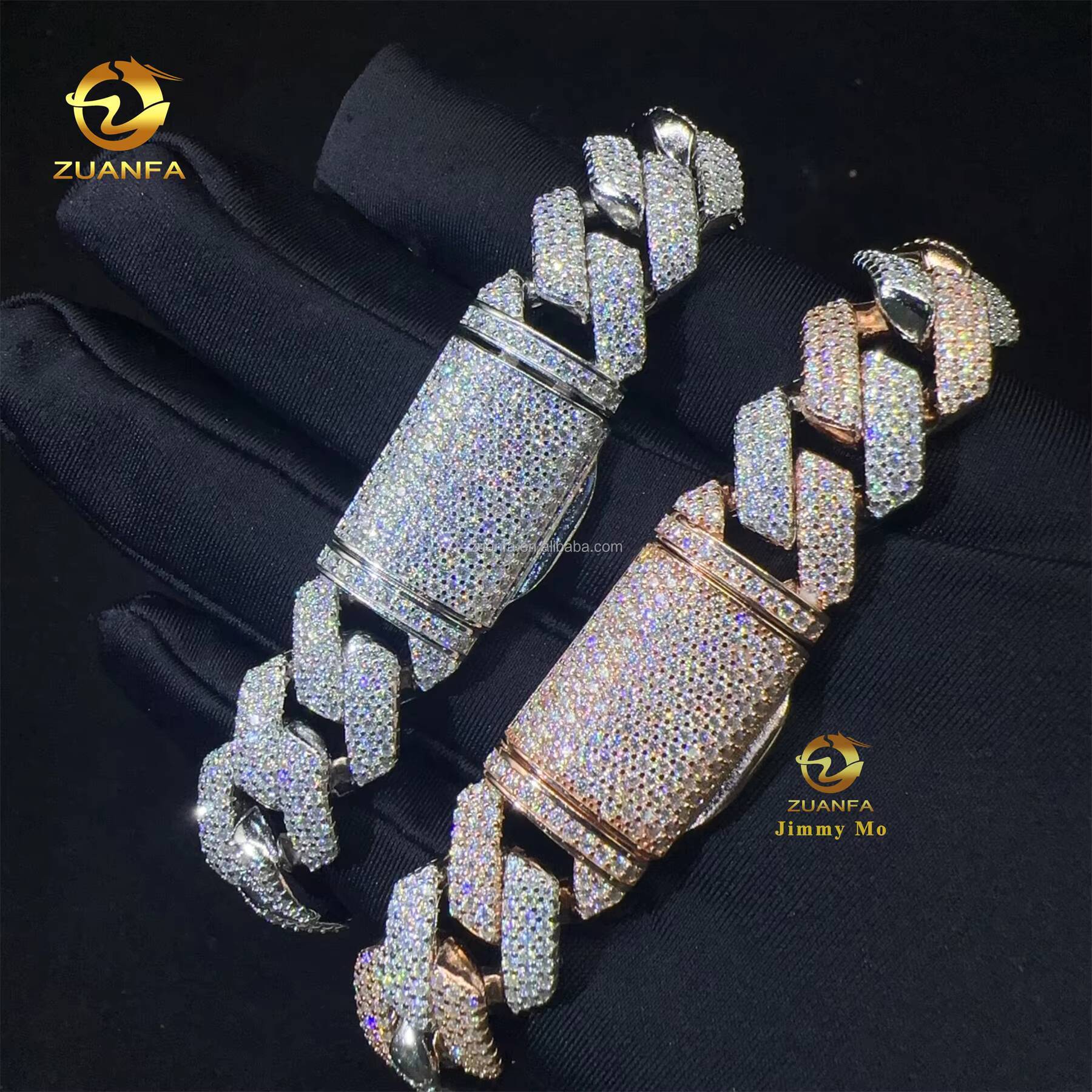 New Arrivals 15mm White Gold Two Tone Color Jewelry Luxury Man Style Hip Hop S925 Moissanite Diamond Miami Cuban Link Bracelet