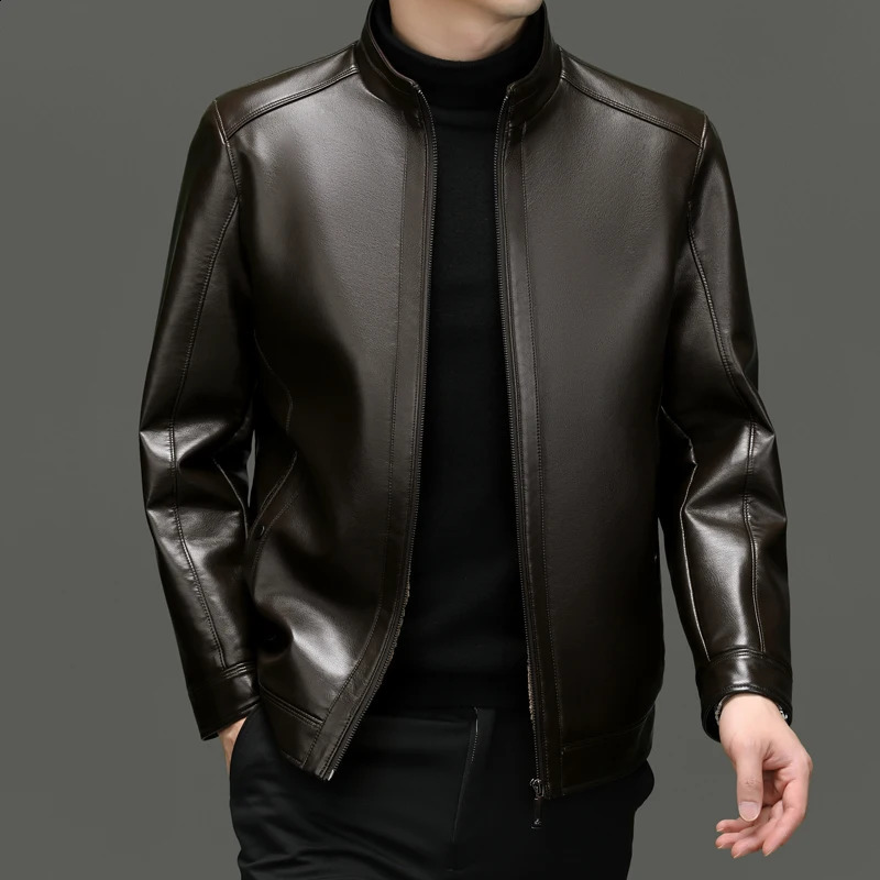 Leather Jacket Mens Autumn Winter Add Villus Korean High Street Fashion PU Clothing Business Match Casual Male Coat Streetwear 251023