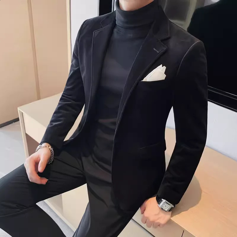 Mens Wool Suit Jacket High Quality Fashion One Grain Single Breasted Velvety Casual Solid Color West Fork 251023
