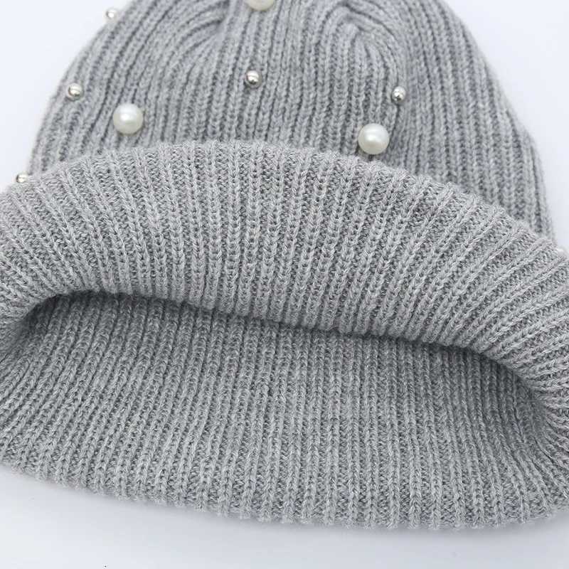 Winter Knitted Beanie Wen Fashion Rhinestone Pearls Knitting Hats Ladies Casual Sklies Fa Solid Color Casual BoneW251023