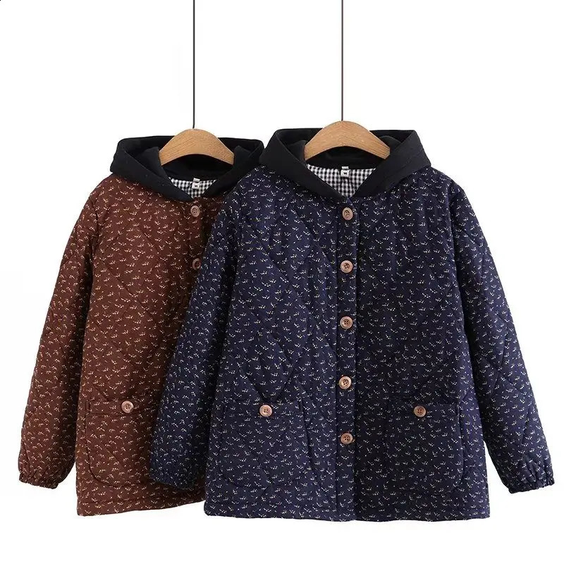 Large Size Quilted Jacket Women Cotton Clothes Retro Floral Hooded Loose Autumn Winter Padded Casual Coat Outerwear Z805 251021