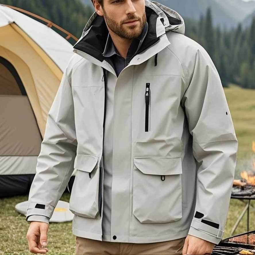 New Mens Three Antipunching Hiking Jacket Autumn Waterproof Jackets Men Autumn Fashion Hooded Workwear Coat Casual Versatile W251023