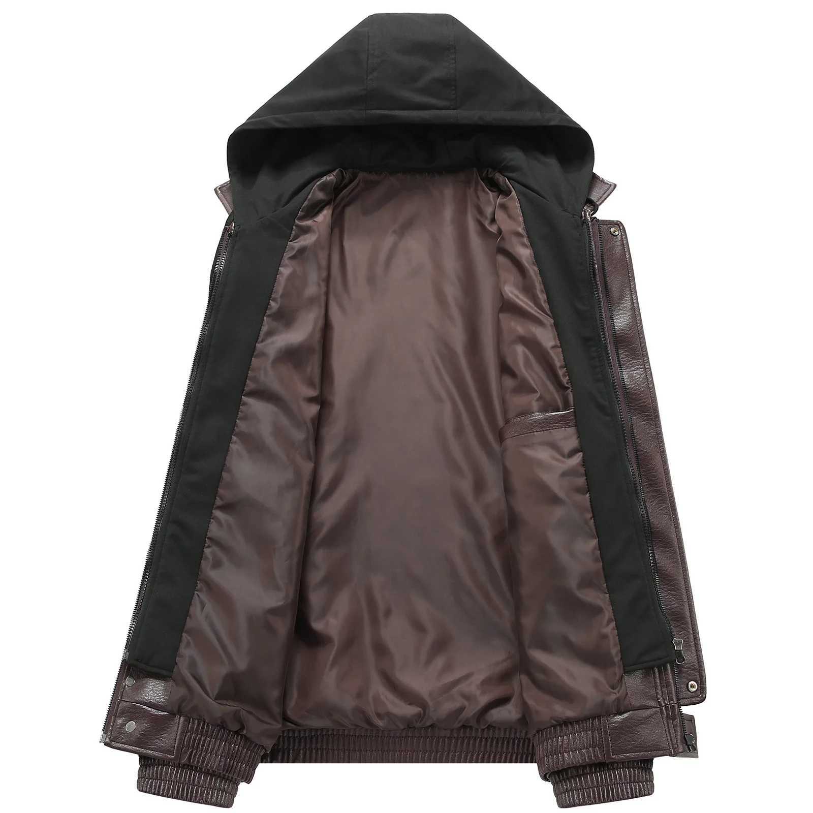 Mens Casual Zip Up Slim Bomber Faux Leather Jacket American Retro Leather Coat Solid Color Motorcycle Wear Leather Zipper Jacket W251023