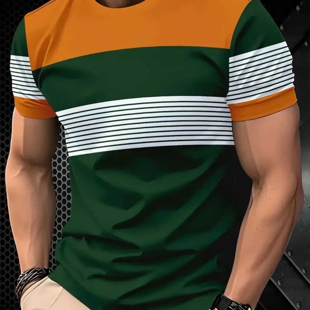 Oversized tshirt Mens T Shirt Summer Fashion Casual Round Neck Short Sleeve Top Striped Printed Mens Clothing TshirtXJ251023