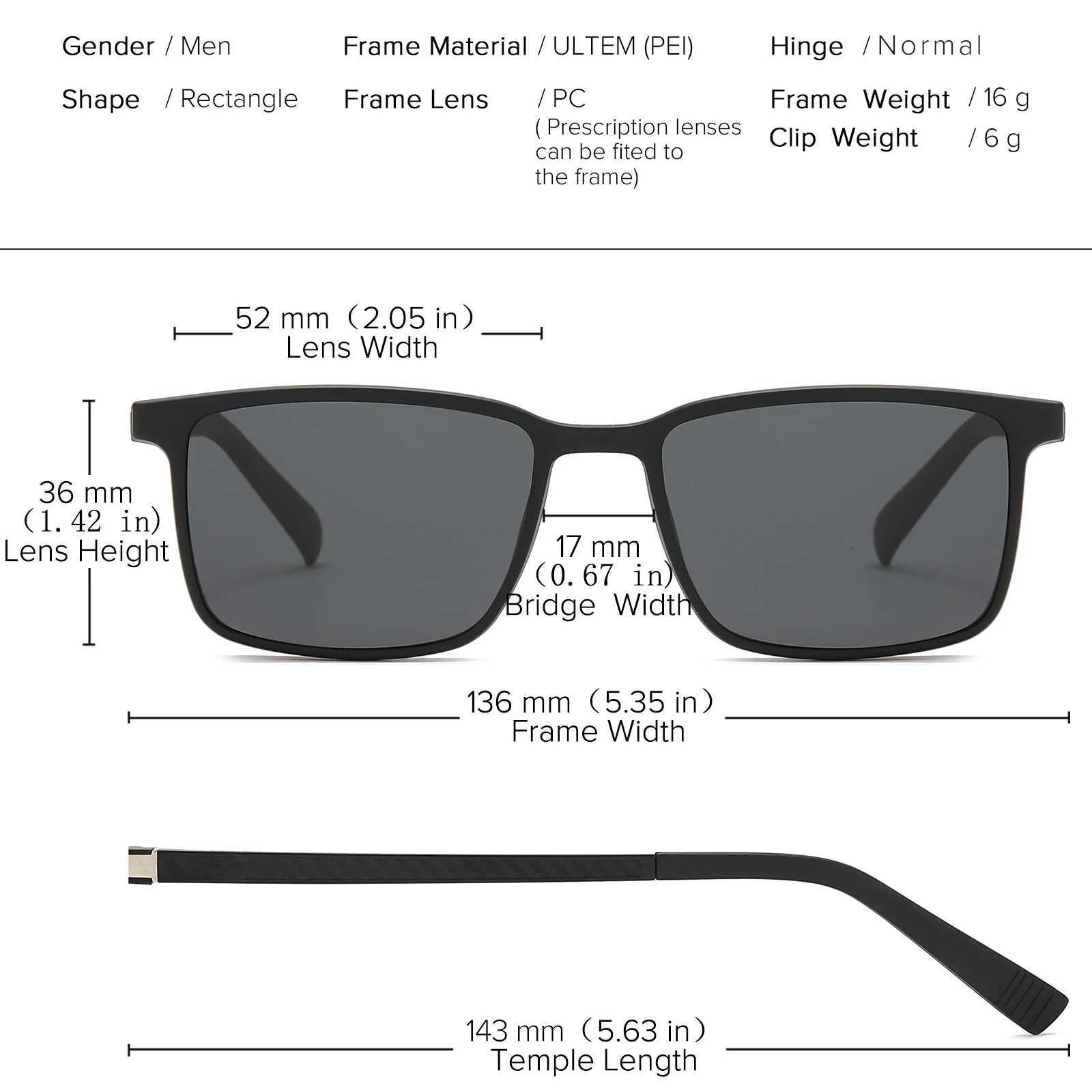 2 in 1 Magnet Clip on Sunglasses Men Polarized UV400 Prescription Sun Glasses For Men Driving Optical Myopia Glasses RectangleW251023