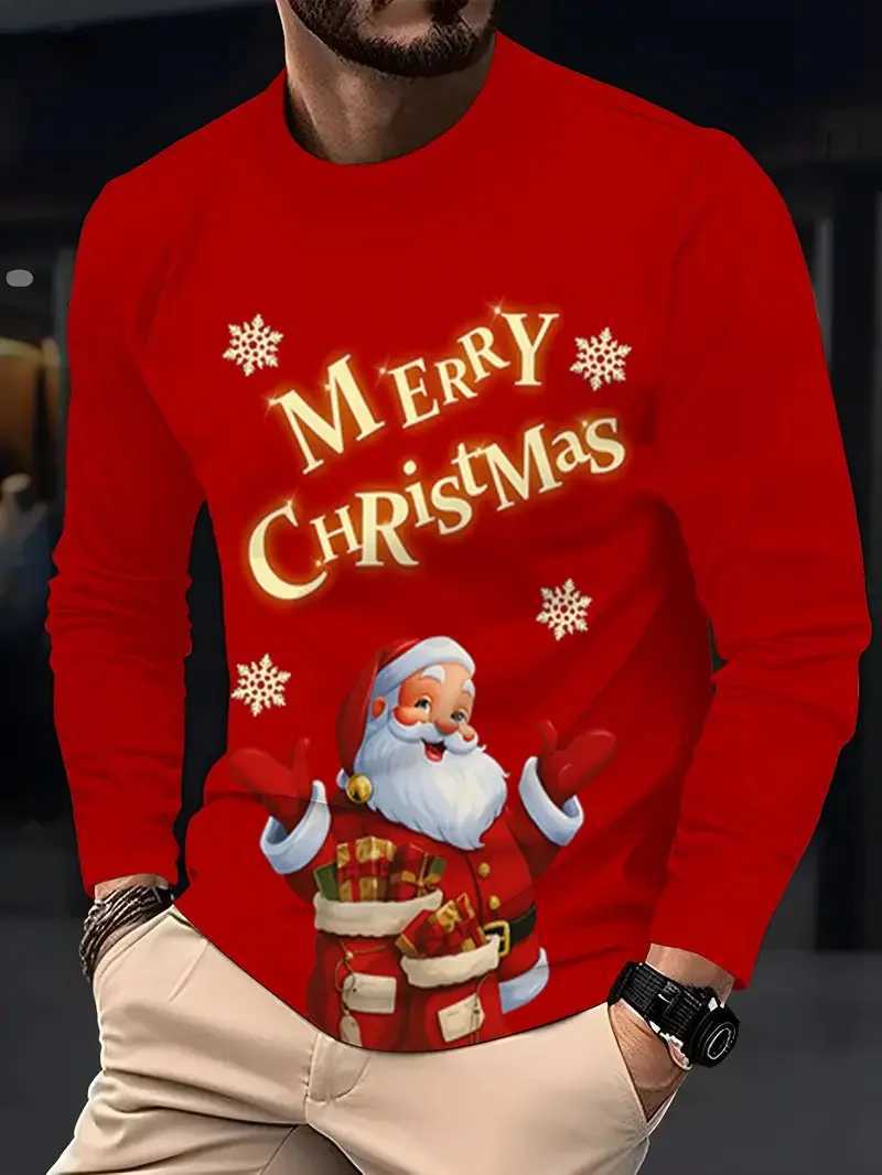 3D Printed Snowman Graphic Long Sleeve TShirt Fashion Santa Clause Pattern ONeck Pullover Mens Christmas Elements Casual TopsXJ251023