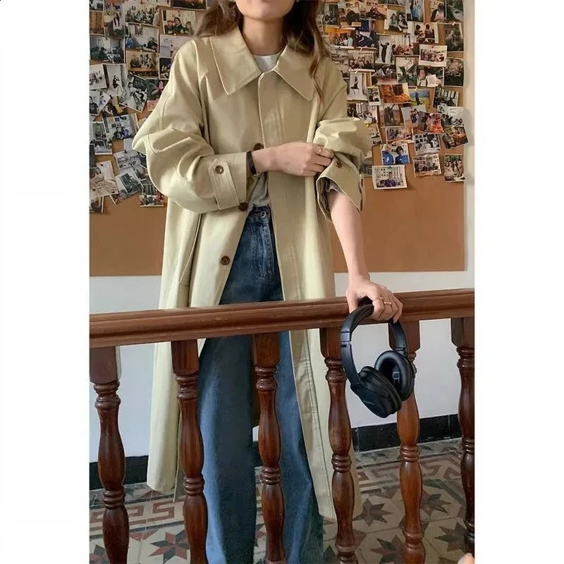 Autumn Winter Womens Fashion Trench Coat Single row buckle Female Windbreaker Coats Mid length Khaki Versatile Outwear 251022