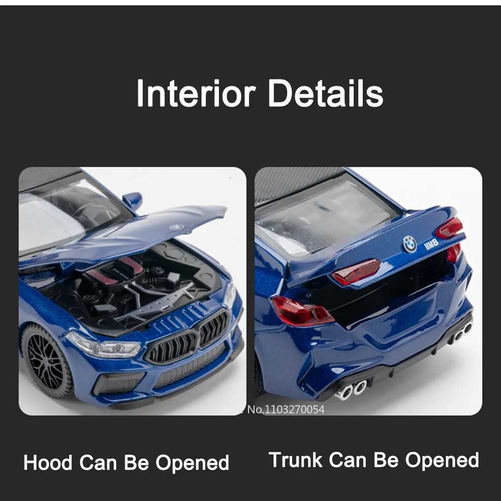 132 M8 Miniature Alloy Diecast Toys Car Model Sports Cars 4 Door Can Opened Sound Light Pull Back Vehicle Kids Festival GiftT251023