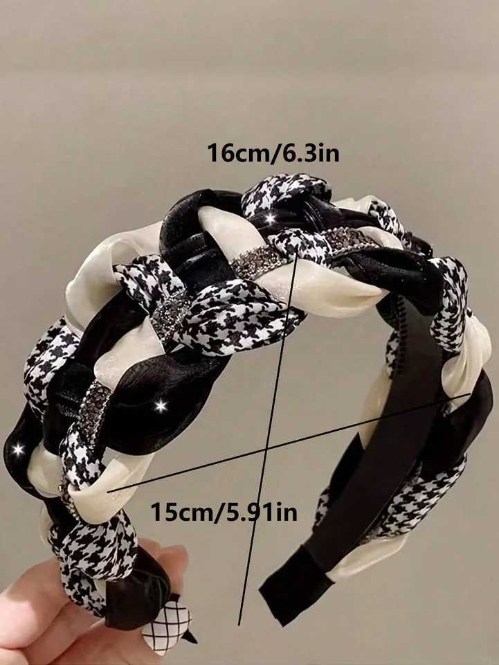 1pc elegant retro style woven band with sparkling rhinestones wide anti slip wens band hair accory Y251023