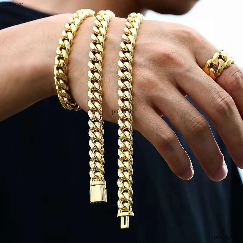 Cheapest Price 10mm Rapper Jewelry Stainless Steel Necklace Hip Hop Gold Plated Miami Cuban Link Chain