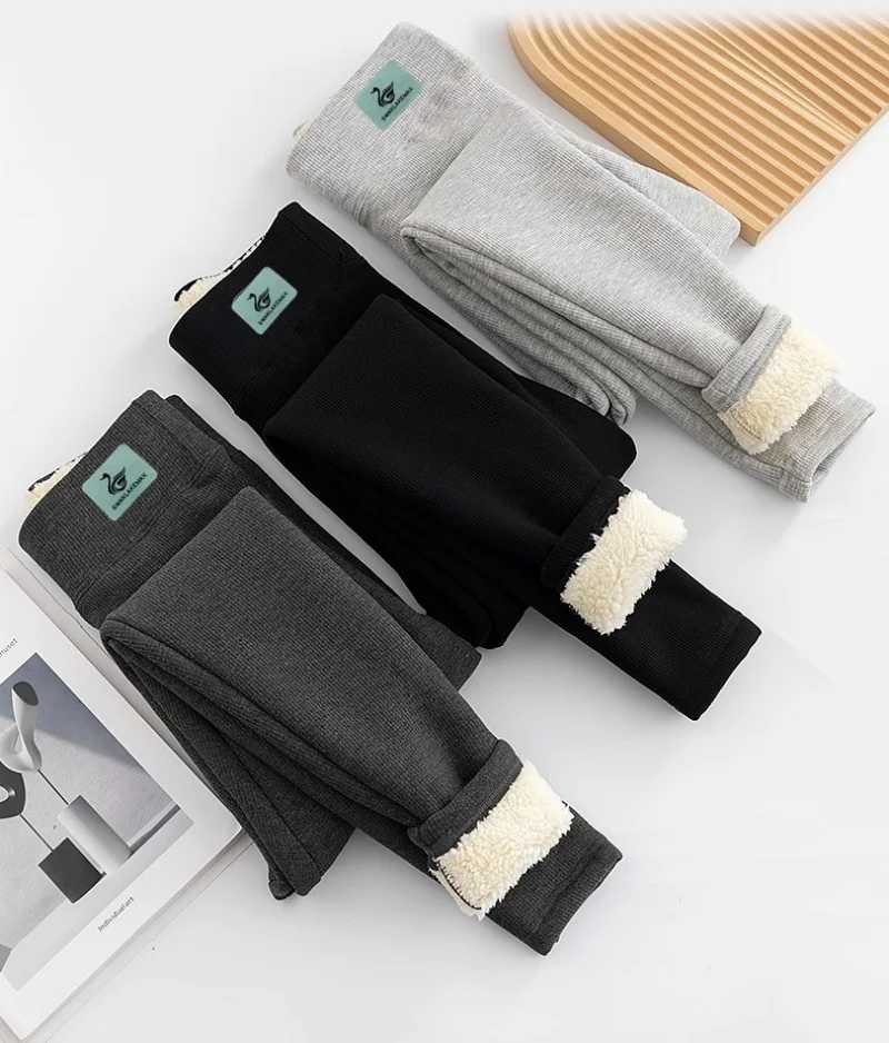 2025 New Cashmere Joggers Leggings Fashion Women Slim Fleece Autumn Winter Lamb Legging Office Lady Commute Warm Tights OutwearT251023