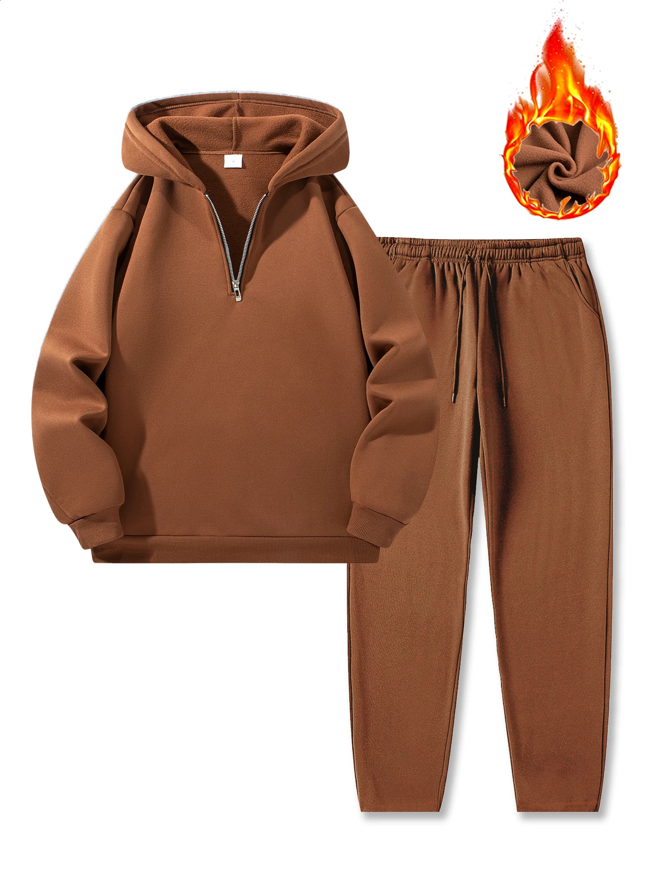 Mens Half Zipper Hoodie Trousers Suit Autumn Winter Solid Color Casual Sportswear Warm Outdoors S2XL Tracksuit 251023