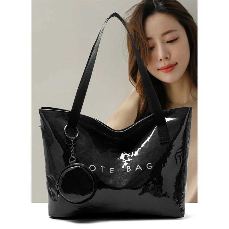 PVC Kraft Paper Tote Bag with Matching PurseLarge Capacity Hobo Shoulder BagWomen Casual Shopping Letters Top Handle HandbagL251023