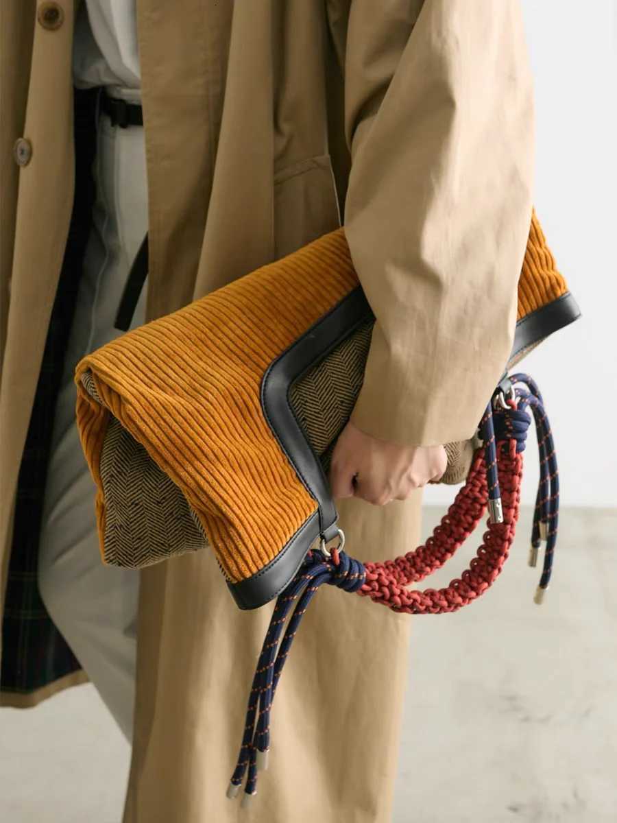 Women Bags Corduroy Fashion Vintage HighCapacity Tote Bags Weaving Handle Office Lady Girls BagL251023
