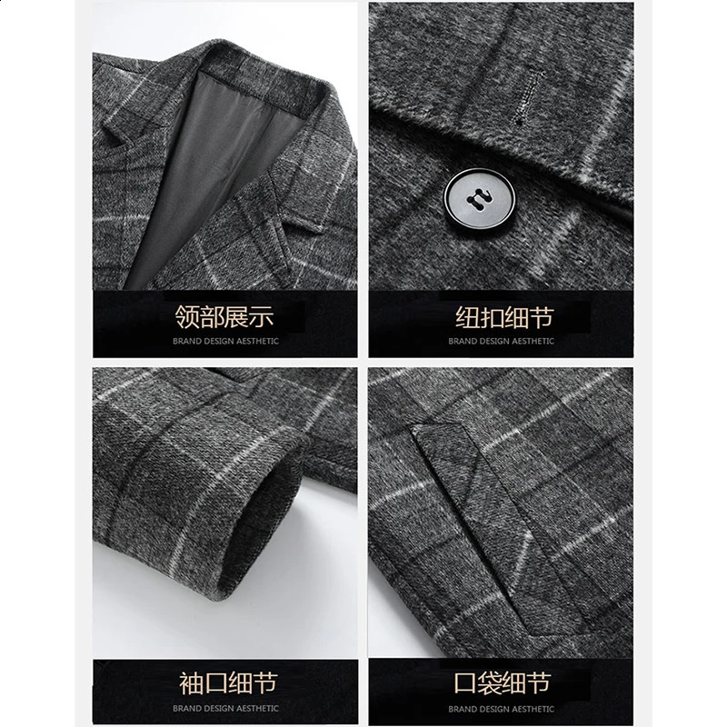 High Quality Mens Casual MidLength Plaid Woolen Coats Winter Outwear Warm Tops Overcoat Thick Striped Wool Windbreaker Jackets 251023