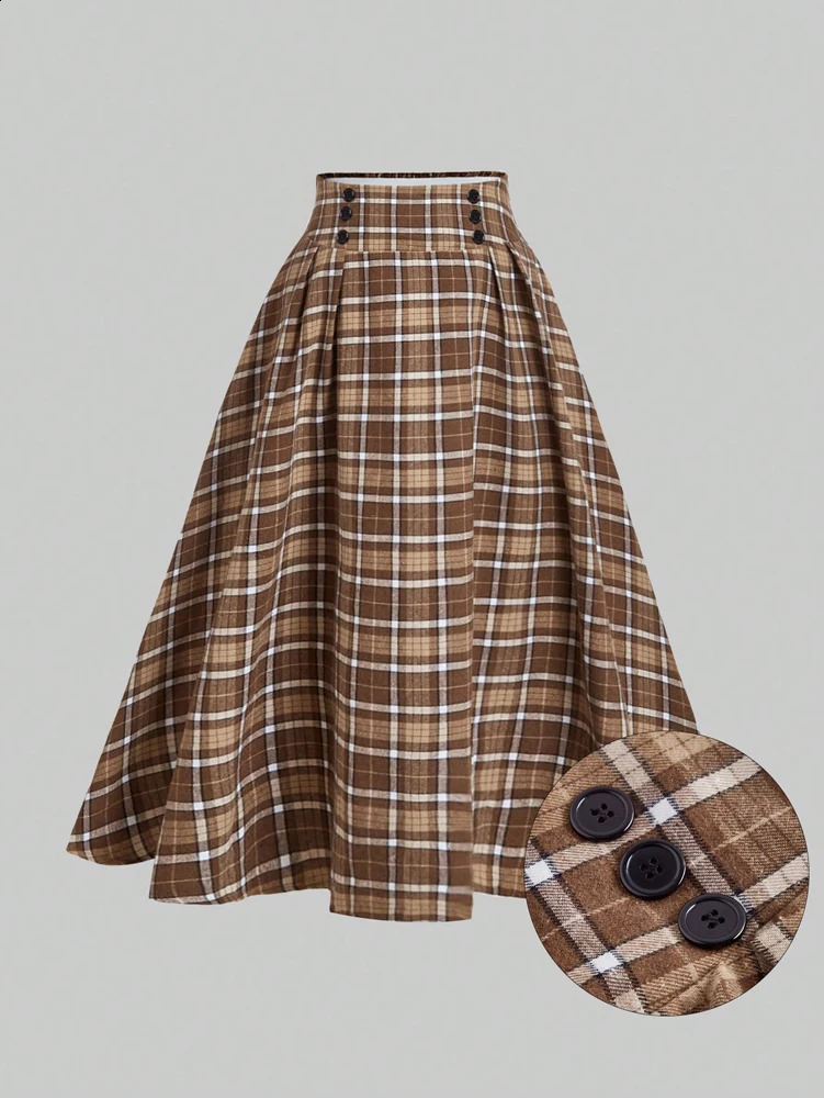 plus Size Vintage Artistic Brushed Plaid Versatile ALine Halflength Skirt 251022