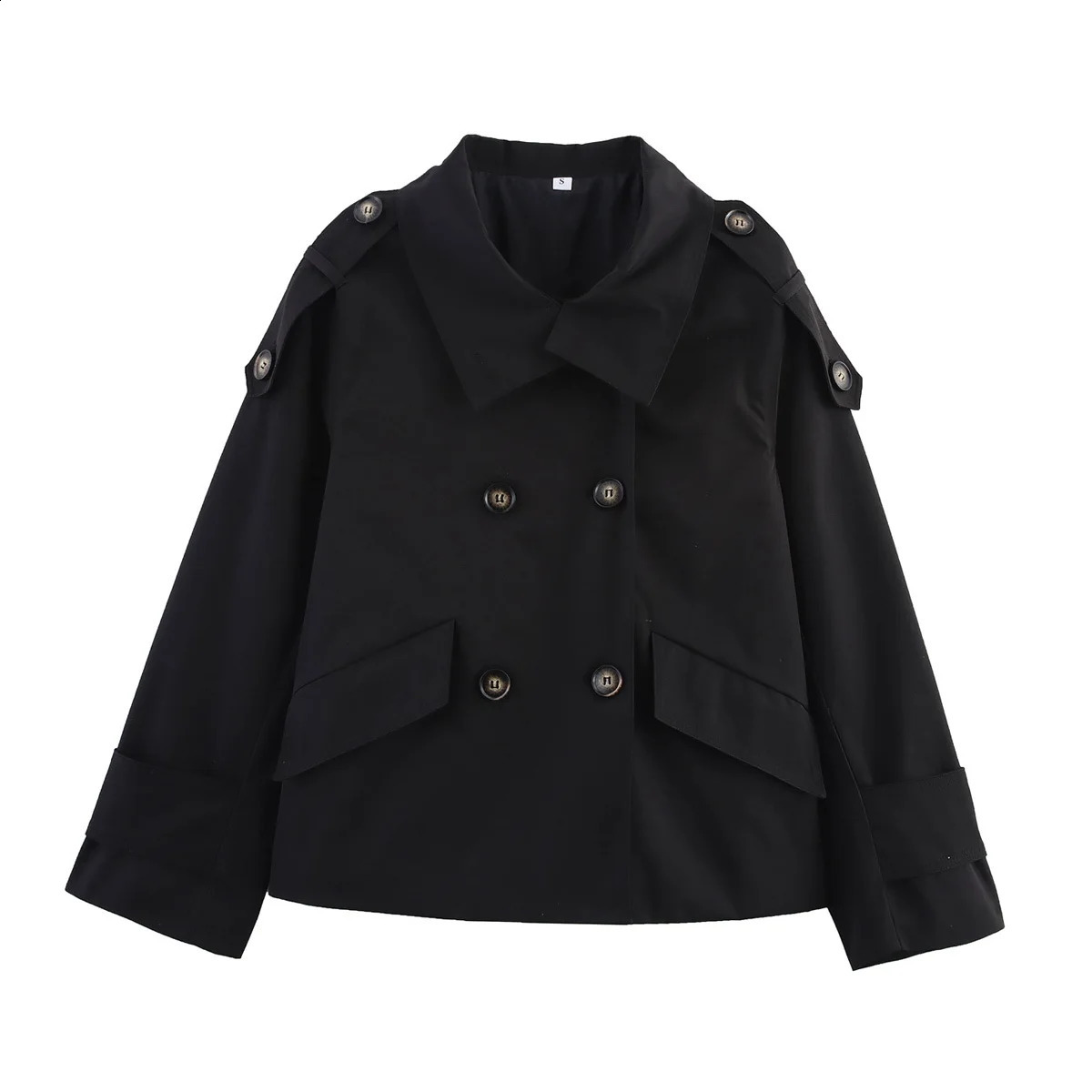 Khaki Trench Coat Women Double Breasted Jacket Woman Stand Collar Full Sleeve Pocket Autumn Casual Loose Outerwears Lady 251013