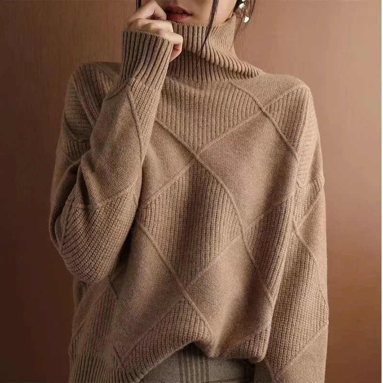 Pullover Tops Sweaters Turtleneck Knitted Full Sleeve Jumpers Y2k Streetwear Elegant Jumper Casual Loose Autumn Winter 251016
