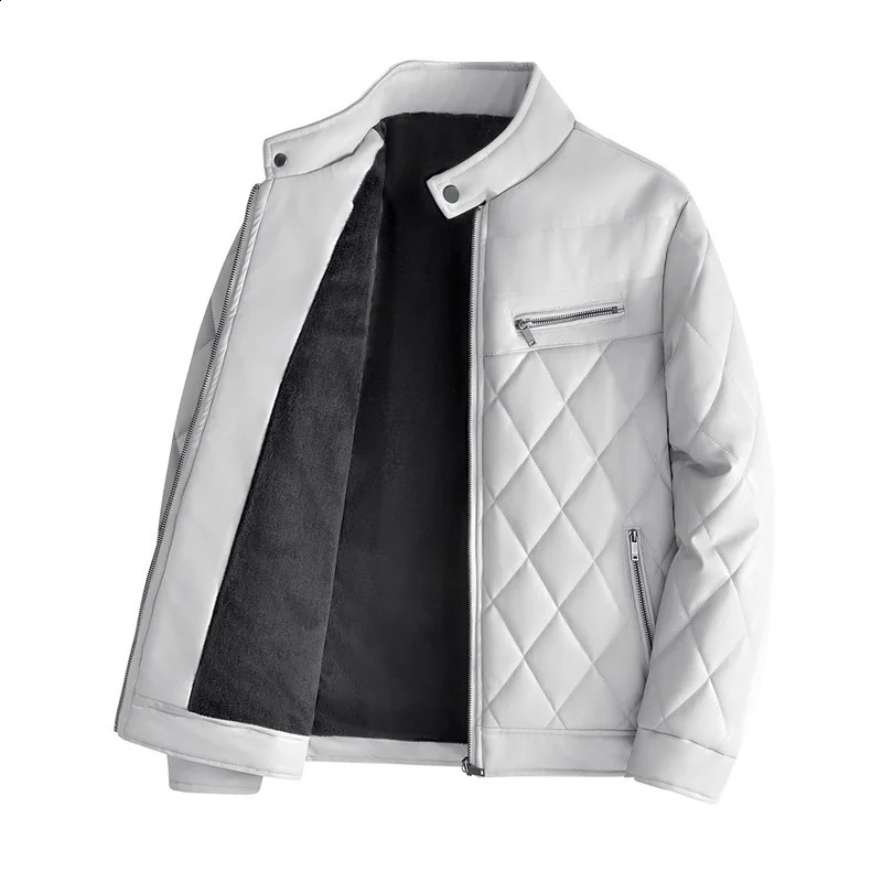 Mens Casual PU Leather Jacket Business Thickened Warm Fleece Streetwear Winter y Trendy Jackets 251023