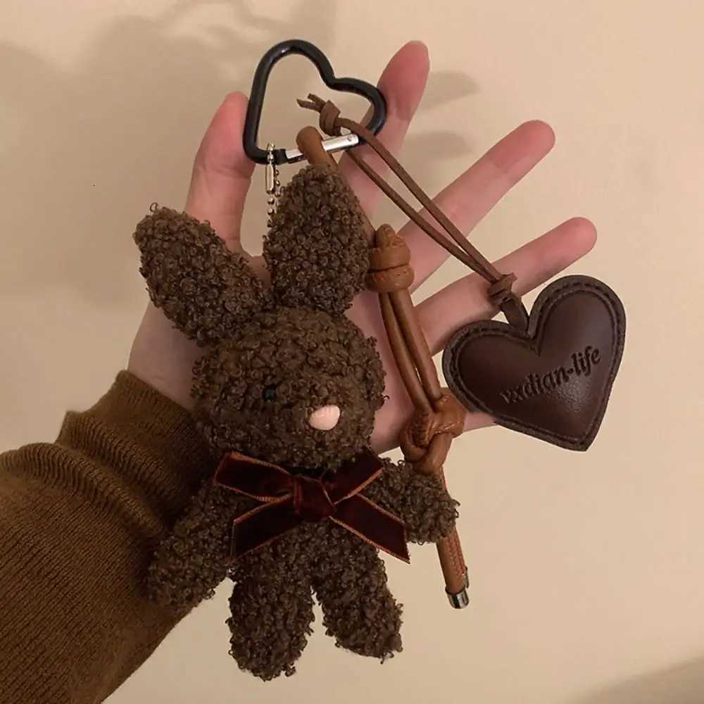 Kawaii Plush Bunny Keychain Leather Heart Pendant Cartoon Doll Bag Charm Car Keychain Couples Bag Pendant Accessories Z251023