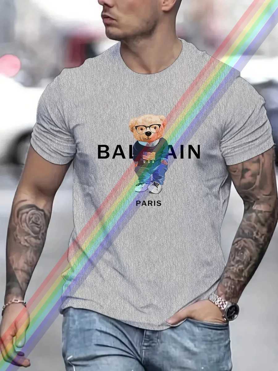 Luxury Brand USA Bear Paris Print T Shirt For Man Summer Vintage Unisex Oversized Tshirt Y2k Tops Short Sleeve MensXJ251023