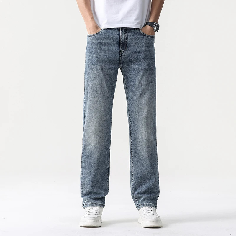 Wide Leg Jeans Men Baggy Pants Summer Straight Cut Loose Retro Blue Denim Streetwear Fashion Pockets Vintage Man Clothes 251018