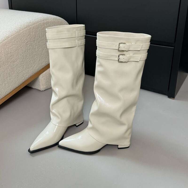 Niche Design Designer Shoe Chunky Pointed Toe Tube 2025 Autumn New Versatile High Heel Long Boots for Women Over the Knee
