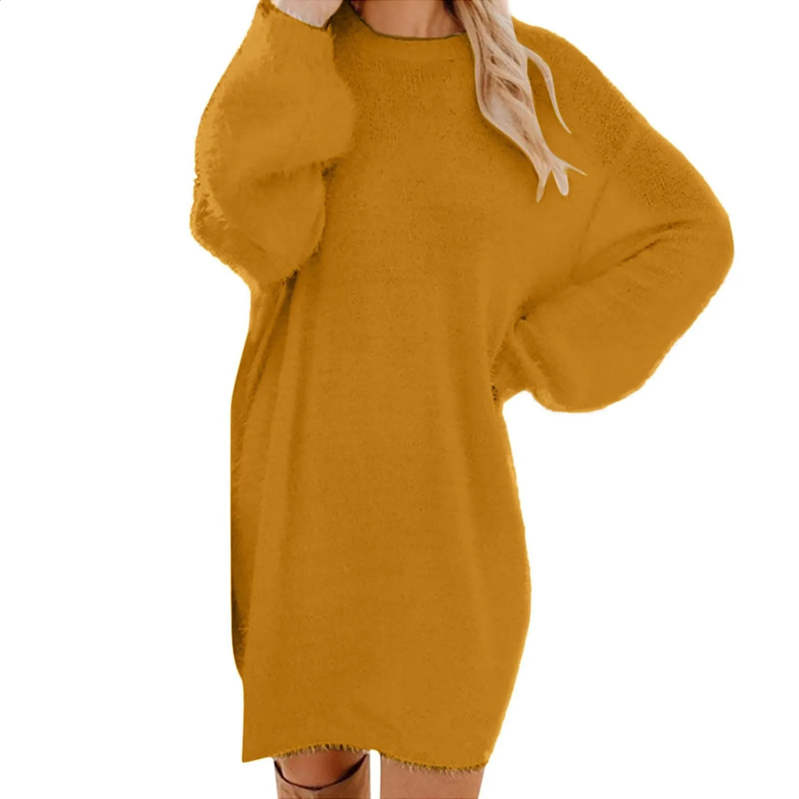 Women Winter Sweater Knit Crewneck Warm Long Sleeve Casual Sweatshirts Dress Elegant WomenS Dresses For Party Vestidos Mujer 251023