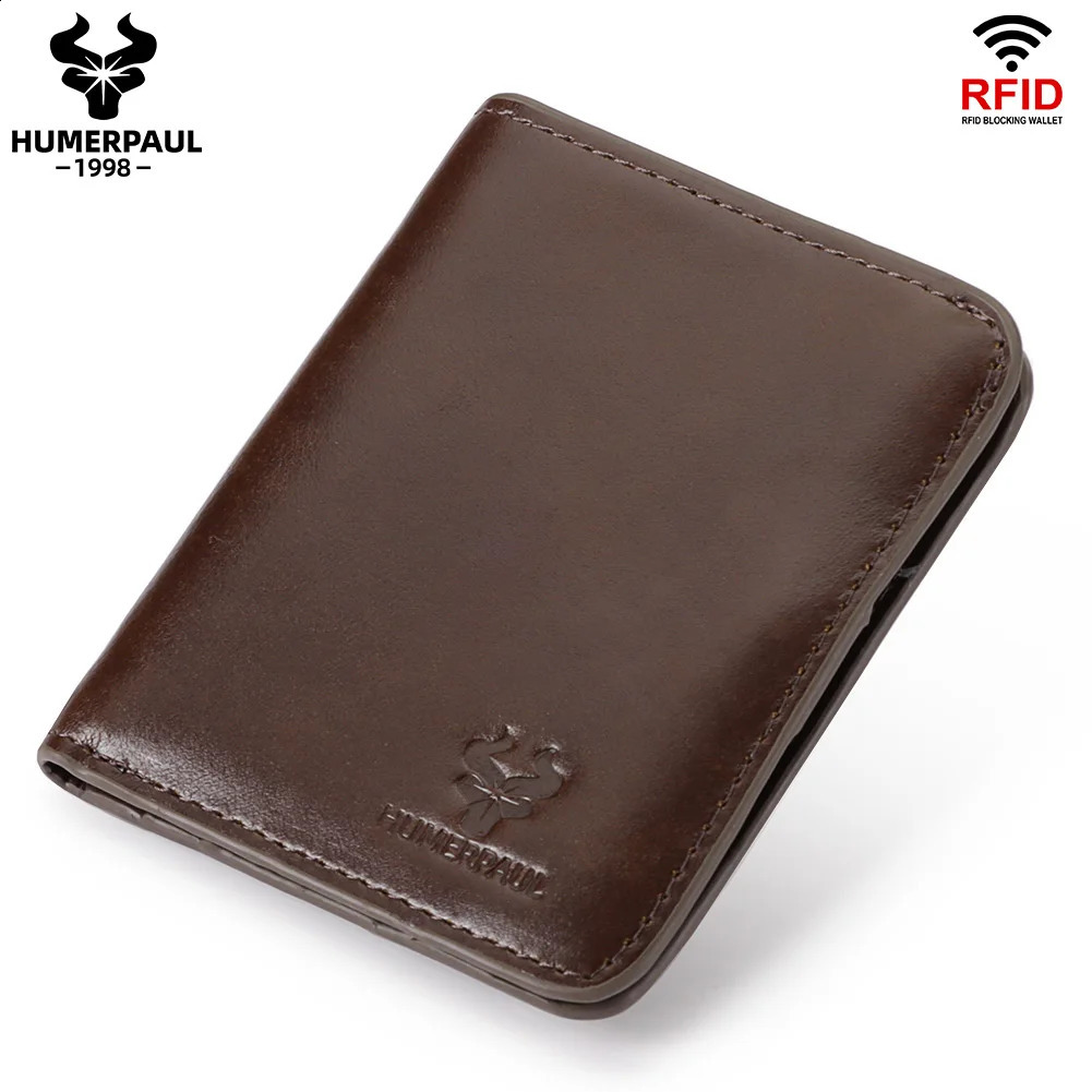 100 Genuine Leather Mens Wallet RFID Blocking Bifold Wallets with RFID Card Slots Thin Male Zipper Coin Purse Money Clip251023