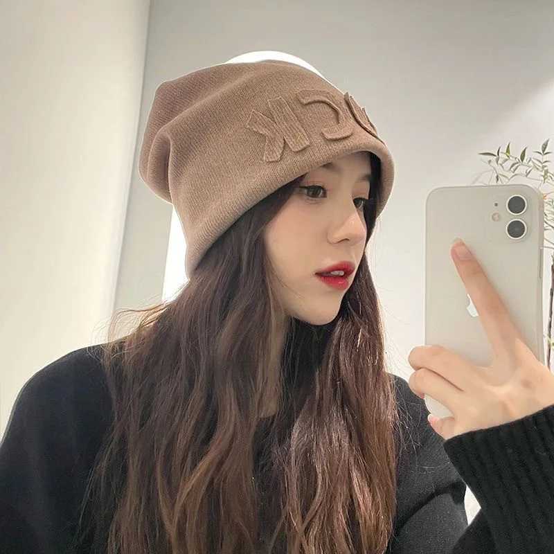 LUCK 3D Letter Autumn Winter Warm Versatile Slouchy Beanie for Women Korean Style Unique Cold Hat Trendy Fashion Knitted HatXJ251023