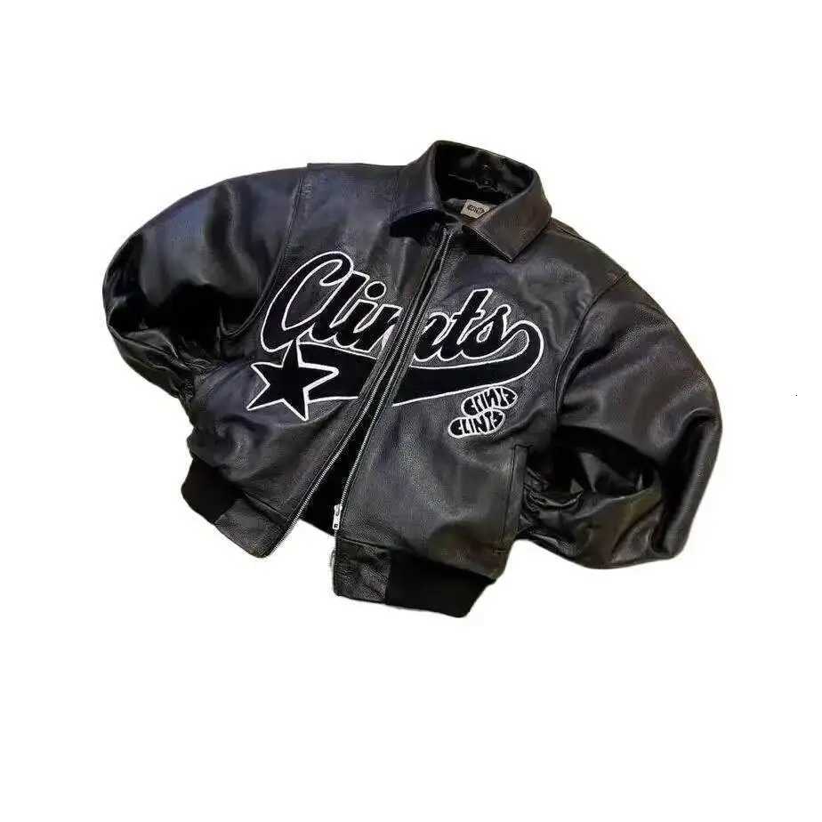 Y2k Jacket American Streetwear Trend PU Leather Jacket Black Thick Loose Zipper Jacket For Men W251023