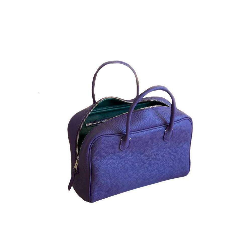 Purple Genuine Leather Tote Women's 2025 New High-End Handbag Single oulder Slant Cross Bowling Boston Bag Soft Handle